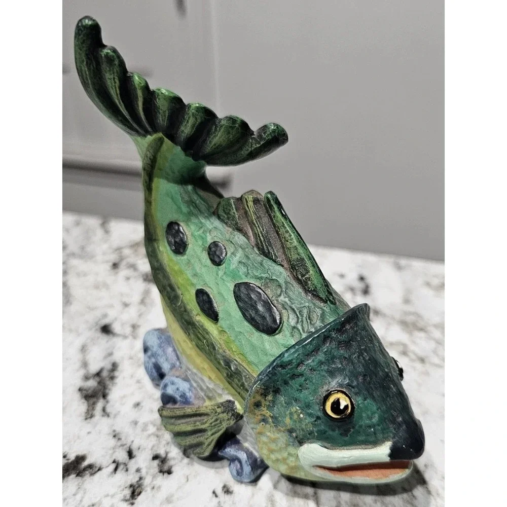 Vintage Whittle Fish Trinket Box Shelf Sitter with Hidden Fly Country Cottage